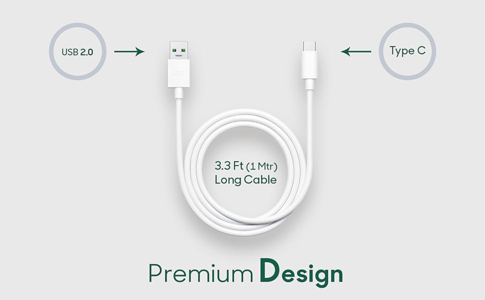 Pack of 2 OPPO Fast Charging VOOC USB Type C Cable - Deals By RK