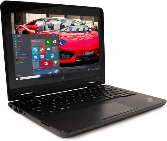 Slightly used Lenovo ThinkPad Yoga 11e laptop with 12.1-inch display, Celeron processor, and Windows OS, perfect for online learning.
